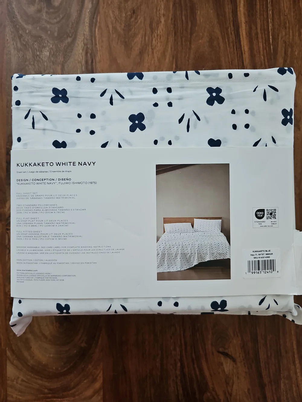 Marimekko Kukkaketo Cotton Floral Cottage White Navy 4pc Full Sheet Set New
